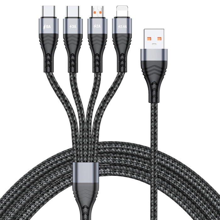 4 en 1 66W 6A USB a 8 pines + Micro USB + Cable de datos de carga rápida dual USB-C / Type-C, Longitud del cable: 1,2 m
