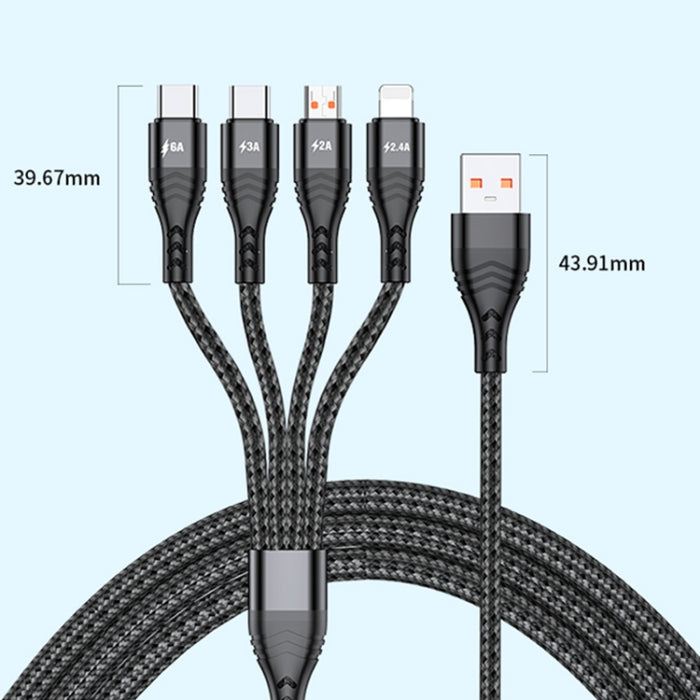 4 en 1 66W 6A USB a 8 pines + Micro USB + Cable de datos de carga rápida dual USB-C / Type-C, Longitud del cable: 1,2 m