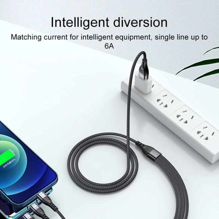 4 en 1 66W 6A USB a 8 pines + Micro USB + Cable de datos de carga rápida dual USB-C / Type-C, Longitud del cable: 1,2 m