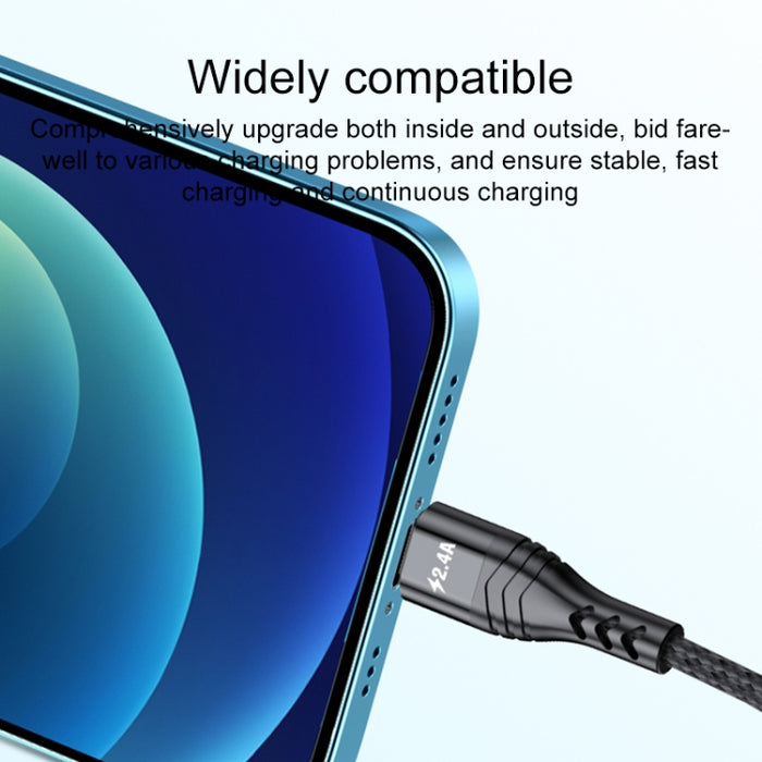 4 en 1 66W 6A USB a 8 pines + Micro USB + Cable de datos de carga rápida dual USB-C / Type-C, Longitud del cable: 1,2 m