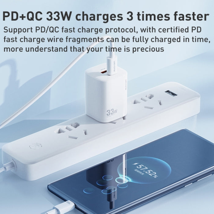 Cargador rápido WK WP-U140 33W Power Series USB + USB-C/Type-C, especificaciones: enchufe de EE. UU.