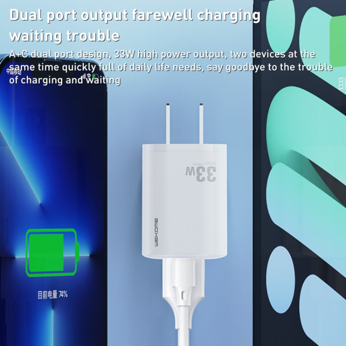 Cargador rápido WK WP-U140 33W Power Series USB + USB-C/Type-C, especificaciones: enchufe de EE. UU.