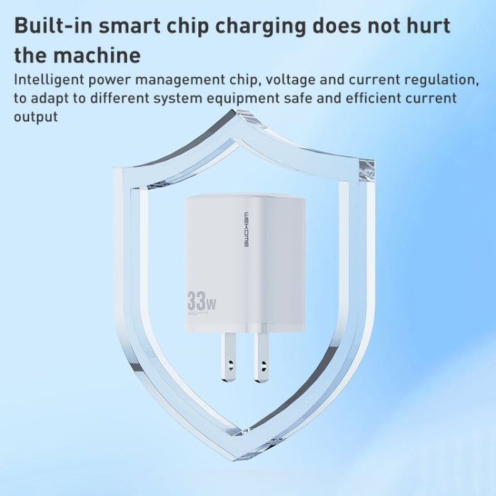 Cargador rápido WK WP-U140 33W Power Series USB + USB-C/Type-C, especificaciones: enchufe de EE. UU.