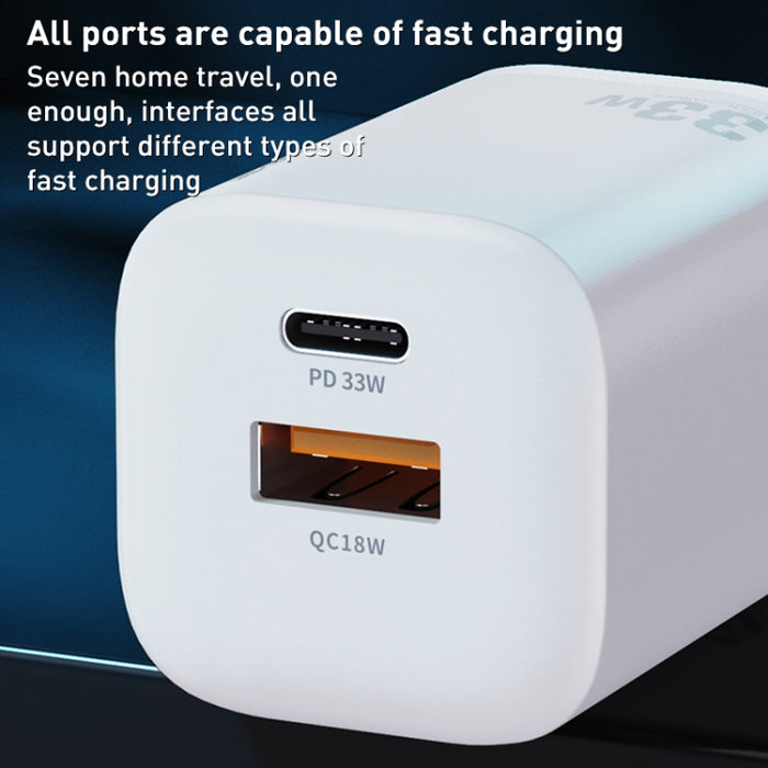 Cargador rápido WK WP-U140 33W Power Series USB + USB-C/Type-C, especificaciones: enchufe de EE. UU.