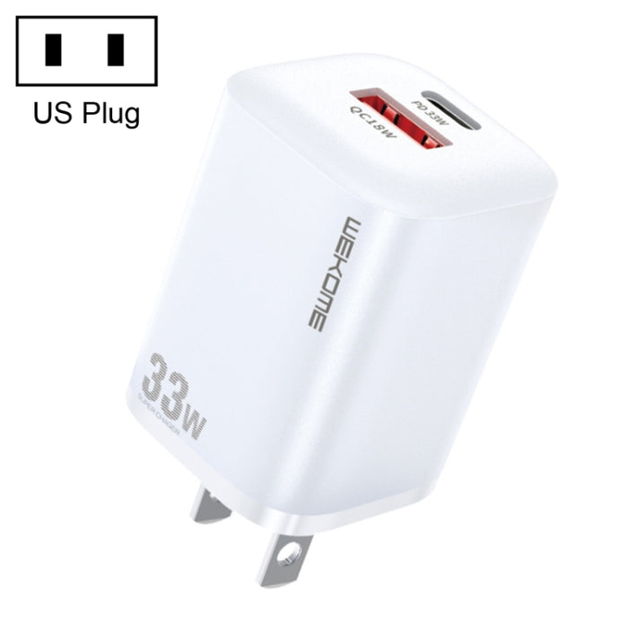Cargador rápido WK WP-U140 33W Power Series USB + USB-C/Type-C, especificaciones: enchufe de EE. UU.