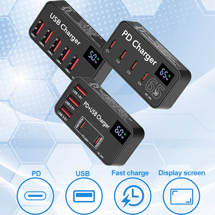 988A Multifunción DC 12V 5 puertos USB Pantalla digital Cargador rápido