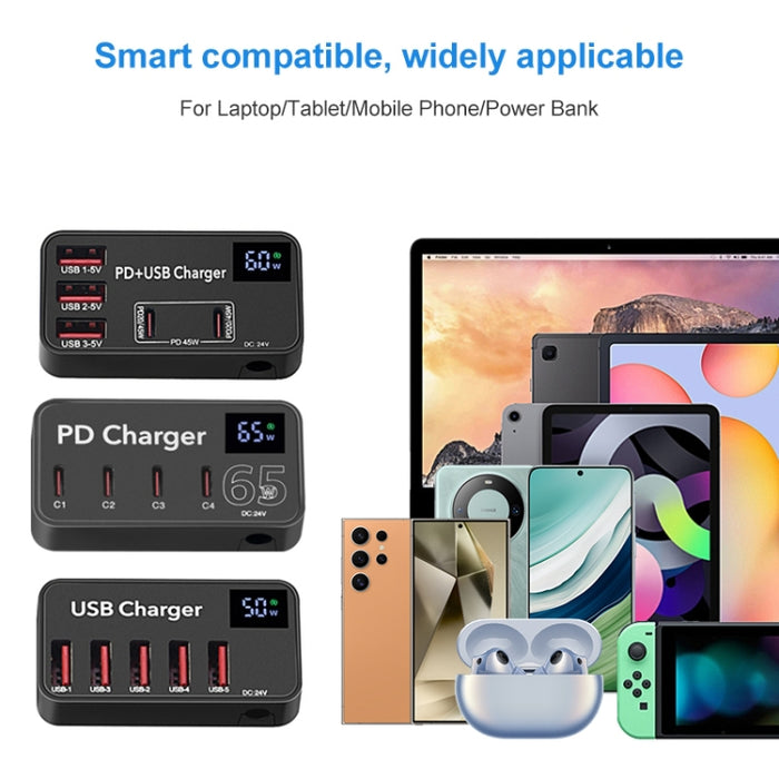 988A Multifunción DC 12V 5 puertos USB Pantalla digital Cargador rápido