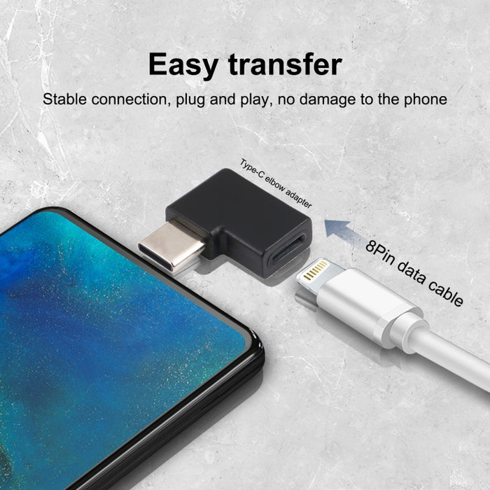 Adaptador de carga de codo USB-C / Type-C macho a hembra de 8 pines
