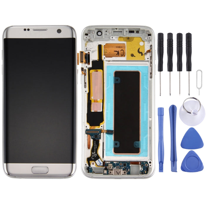 Pantalla LCD original y ensamblaje completo del digitalizador con marco, placa de puerto de carga, botón de volumen y botón de encendido para Galaxy S7 Edge / G935F