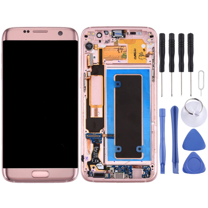 Para Galaxy S7 Edge / G935A Pantalla LCD original y ensamblaje completo del digitalizador con marco, placa de puerto de carga, botón de volumen y botón de encendido