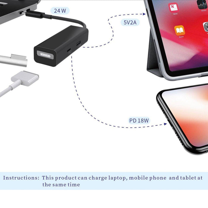 3 en 1 MagSafe 1/2 + Puerto PD + Adaptador convertidor USB a USB-C/Tipo-C