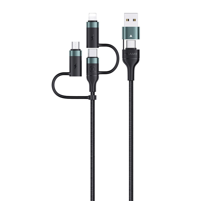 USAMS US-SJ547 U62 USB + Type-C / USB-C toType-C / USB-C + 8 pines + Cable de datos de carga rápida PD de aleación de aluminio micro, Longitud: 1,2 m