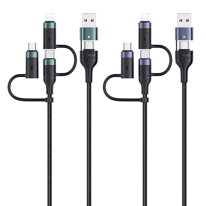 USAMS US-SJ547 U62 USB + Type-C / USB-C toType-C / USB-C + 8 pines + Cable de datos de carga rápida PD de aleación de aluminio micro, Longitud: 1,2 m