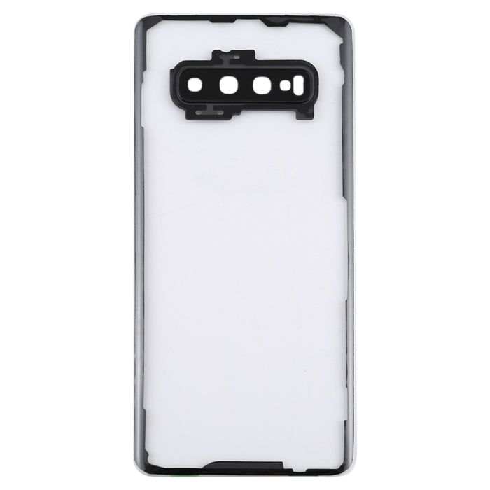 Para Samsung Galaxy S10+ SM-G9750 G975F Tapa trasera de batería transparente con cubierta de lente de cámara