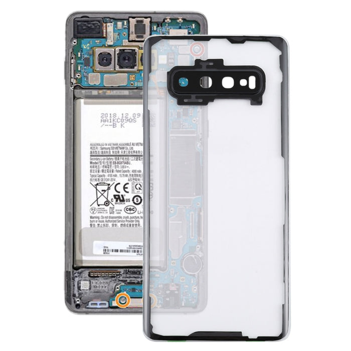 Para Samsung Galaxy S10+ SM-G9750 G975F Tapa trasera de batería transparente con cubierta de lente de cámara