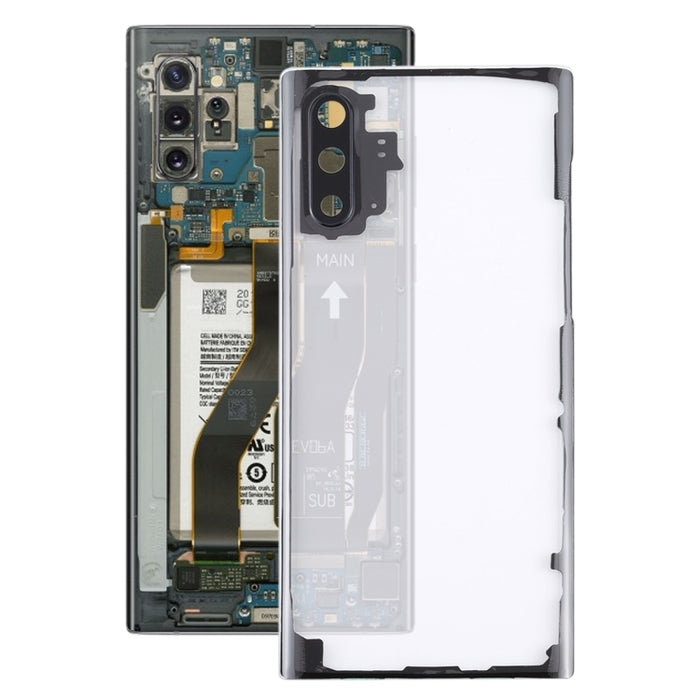 Para Samsung Galaxy Note 10 N970 N9700 Tapa trasera de batería transparente con cubierta de lente de cámara