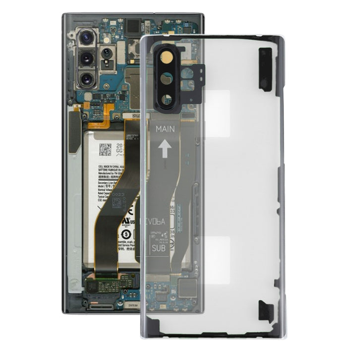 Para Samsung Galaxy Note 10+ N975 N9750 Tapa trasera de batería transparente con cubierta de lente de cámara