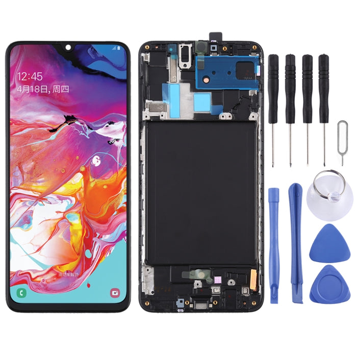 Pantalla LCD de material Super AMOLED original y ensamblaje completo del digitalizador con marco para Galaxy A70