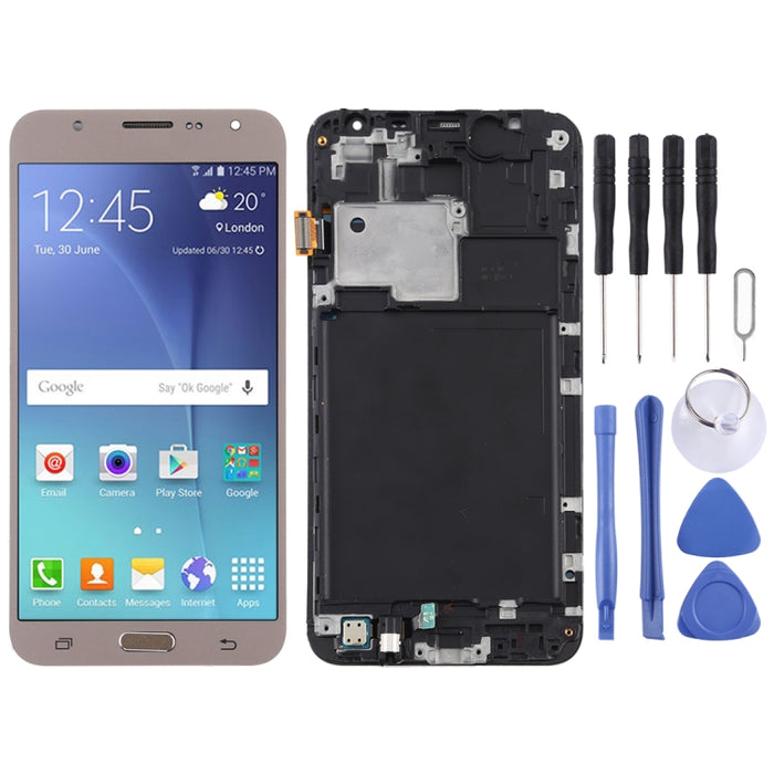 Pantalla LCD de material TFT y ensamblaje completo del digitalizador con marco para Galaxy J7 (2015) / J700F