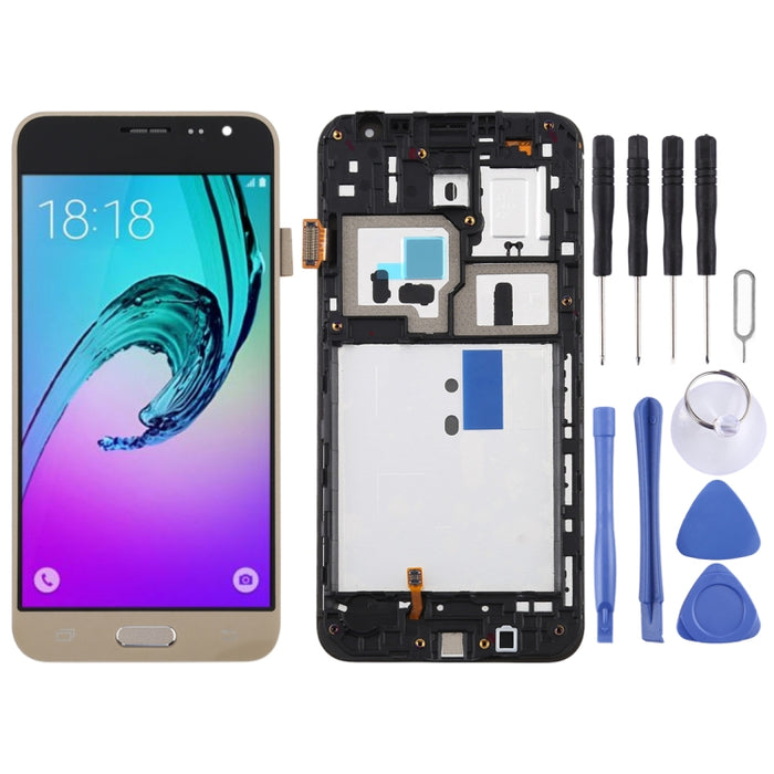 Pantalla LCD de material TFT y ensamblaje completo del digitalizador con marco para Galaxy J3 (2016) / J320F