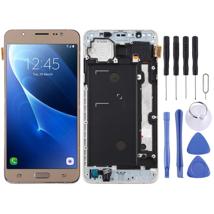Pantalla LCD de material TFT y ensamblaje completo del digitalizador con marco para Galaxy J7 (2016) / J710F