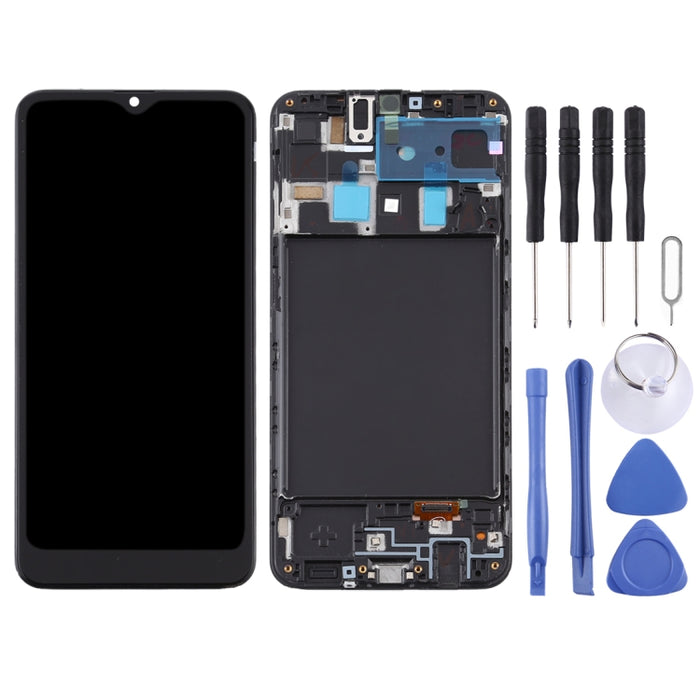 Pantalla LCD de material TFT y ensamblaje completo del digitalizador con marco para Samsung Galaxy A20 / SM-A205F (versión UE)