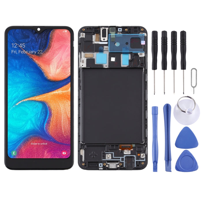Pantalla LCD de material TFT y ensamblaje completo del digitalizador con marco para Samsung Galaxy A20 / SM-A205F (versión UE)