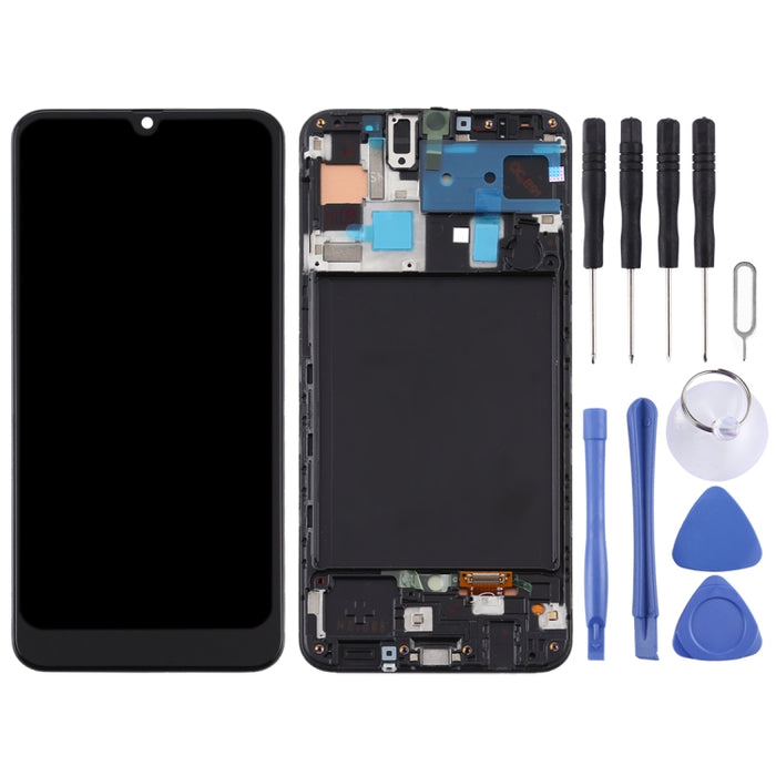 Pantalla LCD de material TFT y ensamblaje completo del digitalizador con marco para Samsung Galaxy A50 (no admite identificación de huellas dactilares)