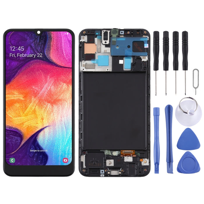 Pantalla LCD de material TFT y ensamblaje completo del digitalizador con marco para Samsung Galaxy A50 (no admite identificación de huellas dactilares)