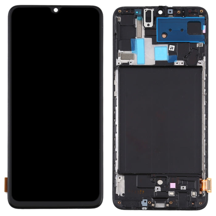 Pantalla LCD de material TFT y ensamblaje completo del digitalizador con marco para Samsung Galaxy A70 (no admite identificación de huellas dactilares)