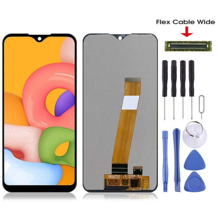 Pantalla LCD original de material TFT PLS y ensamblaje completo del digitalizador (cable flexible ancho) para Samsung Galaxy A01