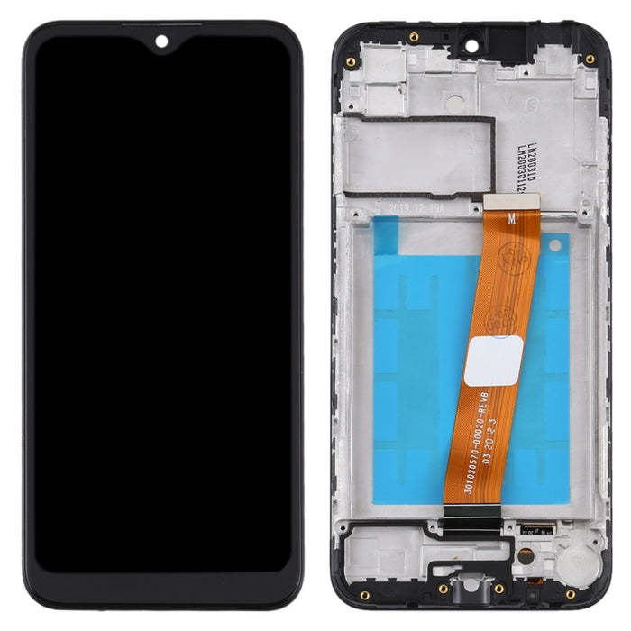 Pantalla LCD y digitalizador de montaje completo con marco (cable flexible ancho) para Samsung Galaxy A01