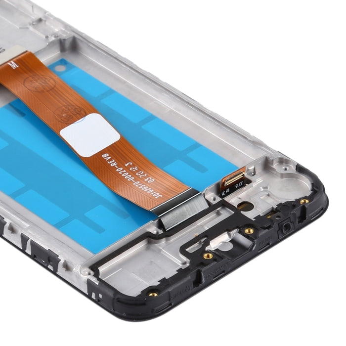 Pantalla LCD y digitalizador de montaje completo con marco (cable flexible ancho) para Samsung Galaxy A01