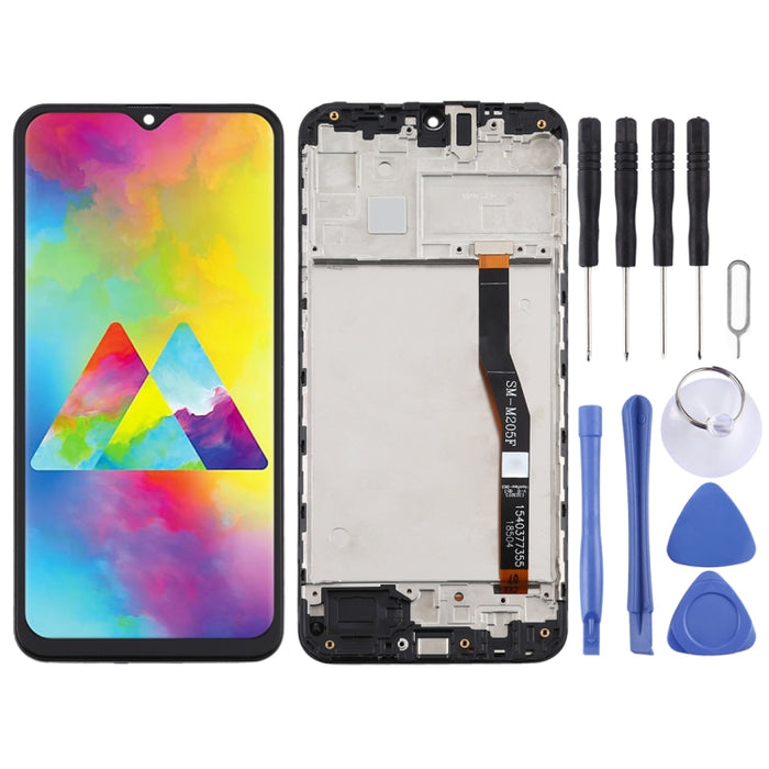 Pantalla LCD de material TFT y ensamblaje completo del digitalizador con marco para Samsung Galaxy M20