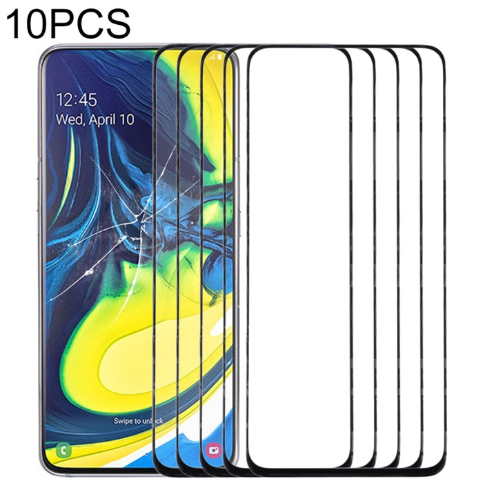 Para Samsung Galaxy A90 / A80 10 piezas Lente de vidrio exterior de pantalla frontal