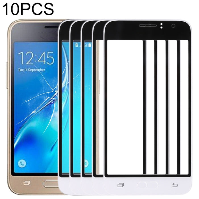 Para Samsung Galaxy J1 (2016) / J120 10 piezas Lente de vidrio exterior de pantalla frontal
