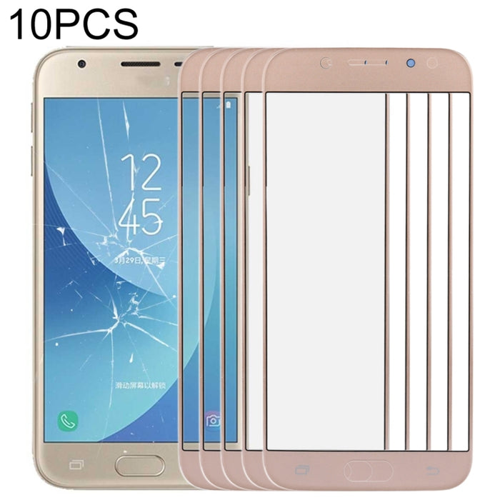 Para Samsung Galaxy J3 2017 / J330 10 piezas Lente de vidrio exterior de pantalla frontal