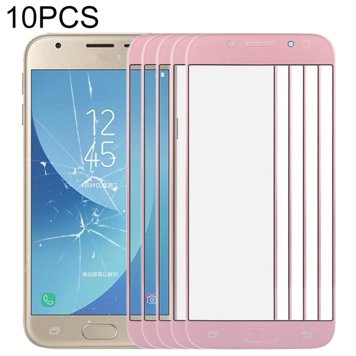 Para Samsung Galaxy J3 2017 / J330 10 piezas Lente de vidrio exterior de pantalla frontal