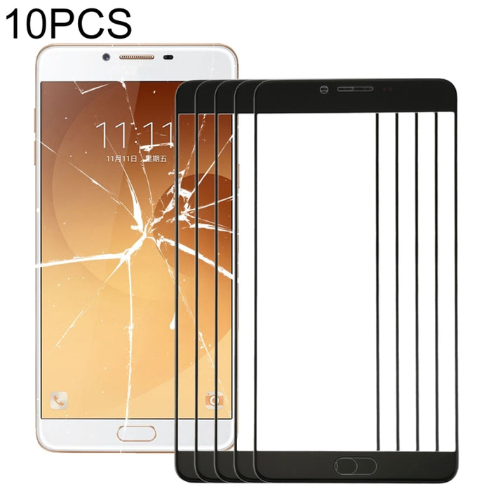 Para Samsung Galaxy C9 Pro / C900 10 piezas Lente de vidrio exterior de pantalla frontal