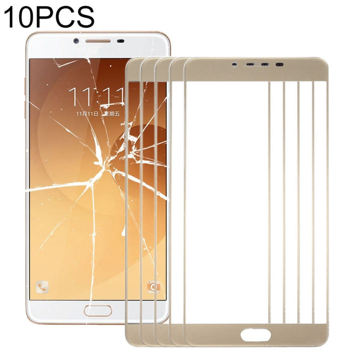 Para Samsung Galaxy C9 Pro / C900 10 piezas Lente de vidrio exterior de pantalla frontal
