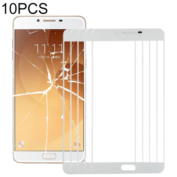 Para Samsung Galaxy C9 Pro / C900 10 piezas Lente de vidrio exterior de pantalla frontal