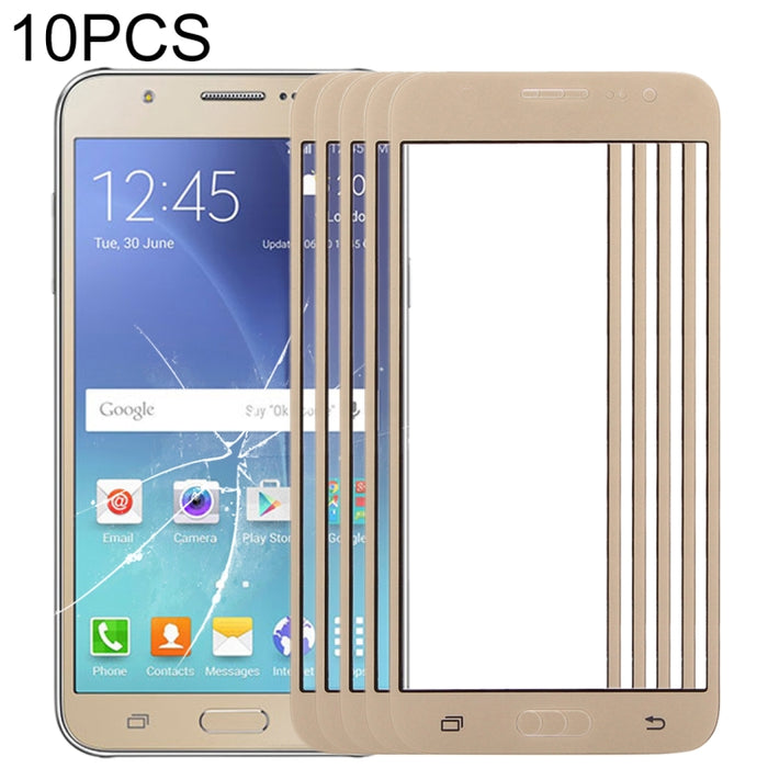 Para Samsung Galaxy J5 / J500 10 piezas Lente de vidrio exterior de pantalla frontal