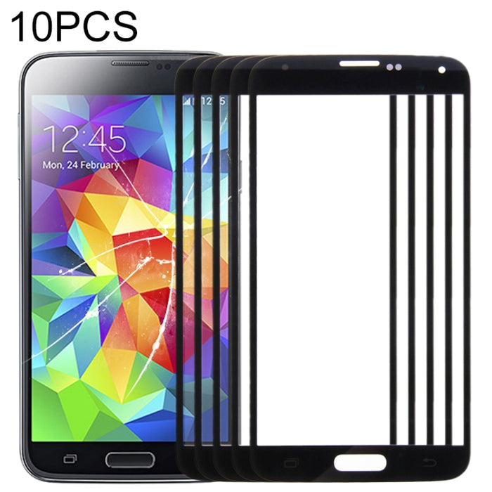 Para Samsung Galaxy S5 / G900 10 piezas Lente de vidrio exterior de pantalla frontal