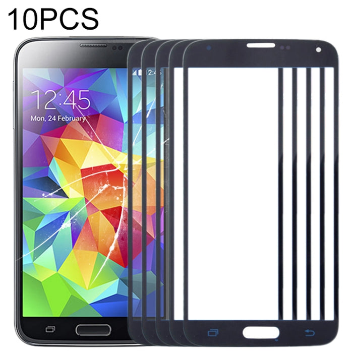 Para Samsung Galaxy S5 / G900 10 piezas Lente de vidrio exterior de pantalla frontal