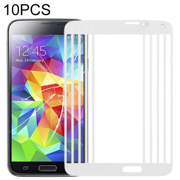 Para Samsung Galaxy S5 / G900 10 piezas Lente de vidrio exterior de pantalla frontal