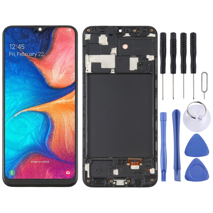 Pantalla LCD de material OLED y ensamblaje completo del digitalizador con marco para Samsung Galaxy A20 SM-A205