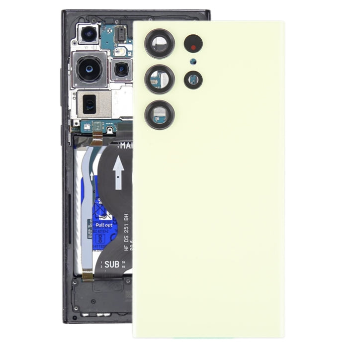 Para Samsung Galaxy S23 Ultra SM-S918 Tapa trasera de batería de vidrio con cubierta de lente de cámara