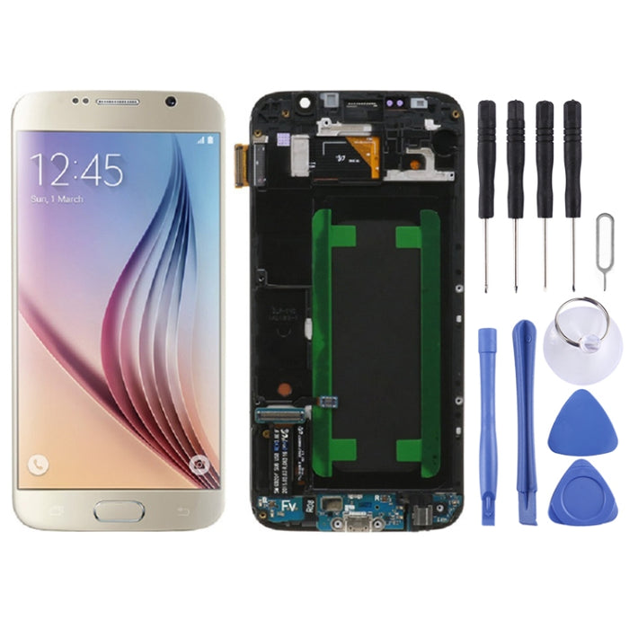 Pantalla LCD original y ensamblaje completo del digitalizador con marco para Samsung Galaxy S6 SM-G920F