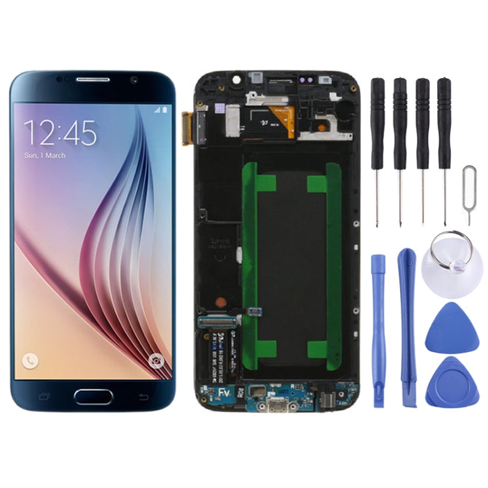 Pantalla LCD original y ensamblaje completo del digitalizador con marco para Samsung Galaxy S6 SM-G920F