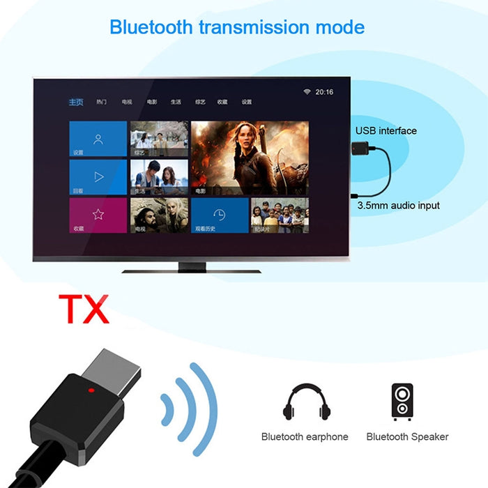 Receptor de Audio Bluetooth5.0 Adaptador Bluetooth USB Transmisor Bluetooth Compatible con Win8/10